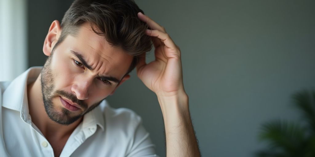 Besorgter Mann mit dünner werdendem Haar.