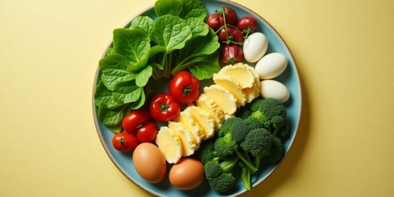 Bunte vegetarische Lebensmittel, reich an Vitamin B12.